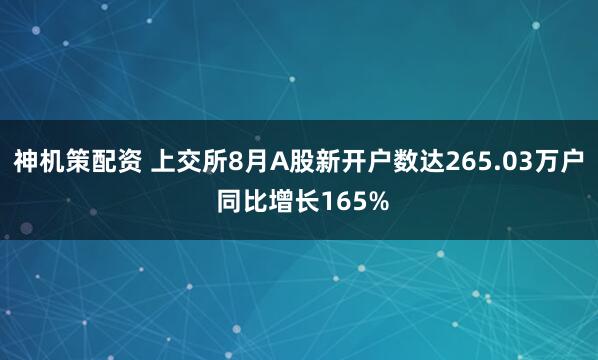 神机策配资 上交所8月A股新开户数达265.03万户 同比增长165%
